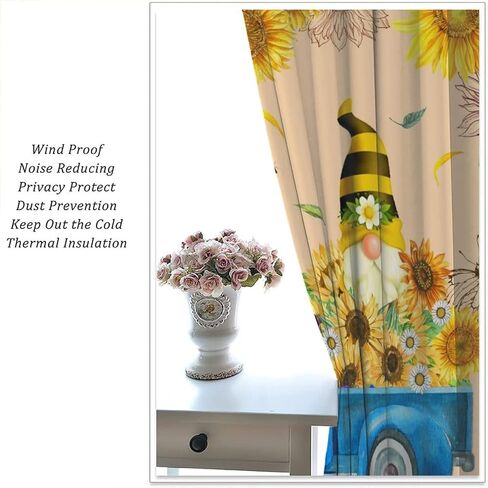 Sunflowers Blackout Window Curtains, Vintage Shabby Chic Floral Sunflower Room Darkening Rod Pocket Windows Door Curtain for Bedroom Living Room Home Decor 42x45in in Saudi Arabia