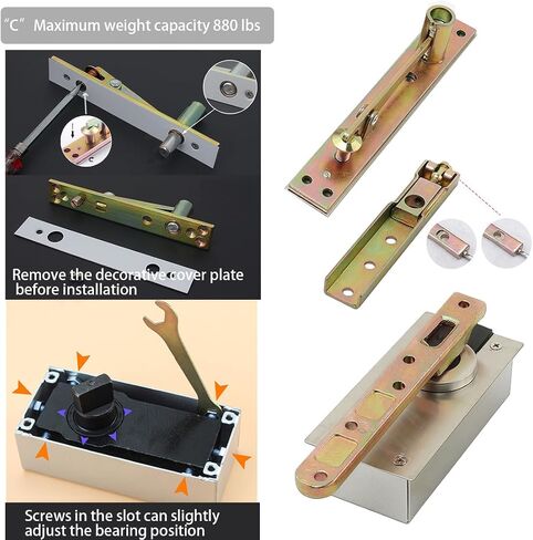 Door Pivot Hinges,Hidden Hinge Hardware for Heavy Duty Wood Doors & Hidden Door Bookcase & Secret Door,Maximum Load 880lb,360 Degree Rotation Center Mount or Side mounting in Saudi Arabia