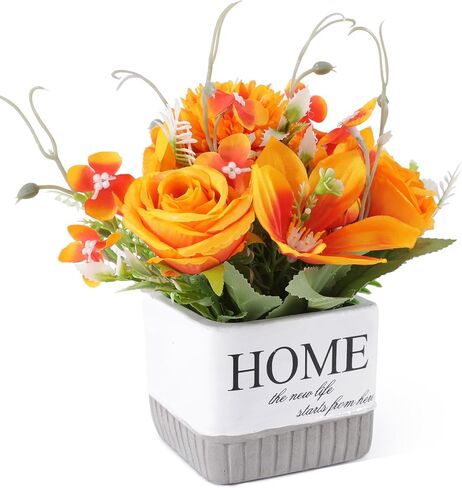 Artificial Flowers, Fake Lifelike Silk Lily Rose Flower for Office Party Wedding Home Decoration and Gifts, Home Vase Included (Orange) in Saudi Arabia