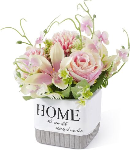 Artificial Flowers, Fake Lifelike Silk Lily Rose Flower for Office Party Wedding Home Decoration and Gifts, Home Vase Included (Orange) in Saudi Arabia