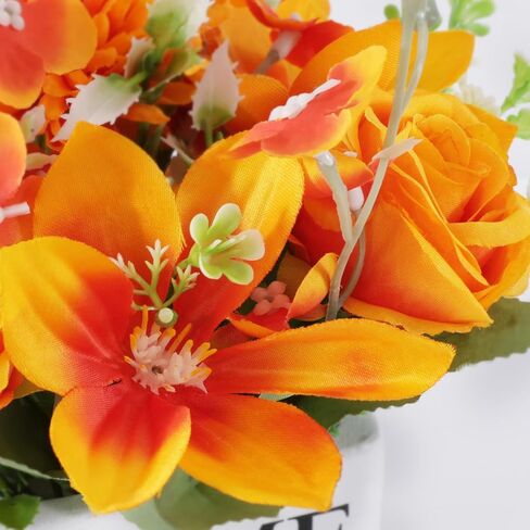Artificial Flowers, Fake Lifelike Silk Lily Rose Flower for Office Party Wedding Home Decoration and Gifts, Home Vase Included (Orange) in Saudi Arabia
