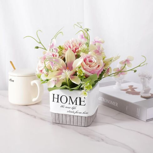 Artificial Flowers, Fake Lifelike Silk Lily Rose Flower for Office Party Wedding Home Decoration and Gifts, Home Vase Included (Orange) in Saudi Arabia