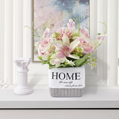 Artificial Flowers, Fake Lifelike Silk Lily Rose Flower for Office Party Wedding Home Decoration and Gifts, Home Vase Included (Orange) in Saudi Arabia