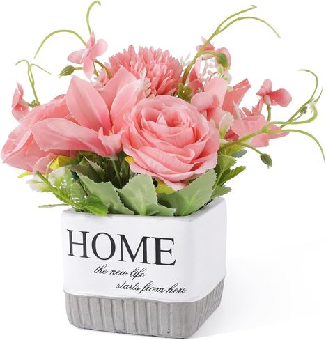 Artificial Flowers, Fake Lifelike Silk Lily Rose Flower for Office Party Wedding Home Decoration and Gifts, Home Vase Included (Orange) in Saudi Arabia
