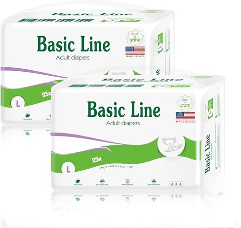 Nateen Basic Purple Adult Diapers, Unisex Disposable Incontinence Briefs with Tabs for Men and Women, Moderate Absorbency, Adult Diaper Made in USA, Medium (100 Count) in Saudi Arabia