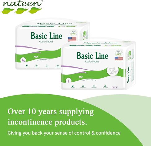 Nateen Basic Purple Adult Diapers, Unisex Disposable Incontinence Briefs with Tabs for Men and Women, Moderate Absorbency, Adult Diaper Made in USA, Medium (100 Count) in Saudi Arabia