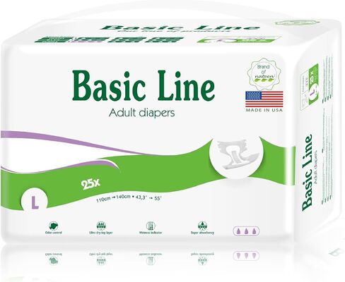 Nateen Basic Purple Adult Diapers, Unisex Disposable Incontinence Briefs with Tabs for Men and Women, Moderate Absorbency, Adult Diaper Made in USA, Medium (100 Count) in Saudi Arabia