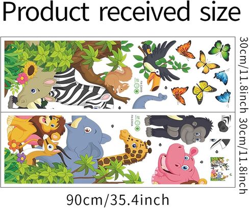 Forest Animal Tree Wall Decals Elephant Zebra Giraffe Hippo Butterfly Lion Wall Sticker Great for Baby Nursery Kids Bedroom Playroom Living Room (Cartoon Forest Animal), Bright in Saudi Arabia