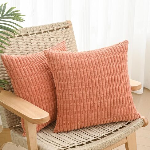 Volcanics Pack of 2 Corduroy Decorative-Throw-Pillow-Covers-18x18, Soft Striped Square Cushion Cases, Modern Farmhouse Boho Home Decor, Coral in Saudi Arabia