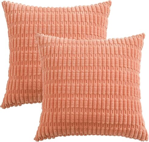 Volcanics Pack of 2 Corduroy Decorative-Throw-Pillow-Covers-18x18, Soft Striped Square Cushion Cases, Modern Farmhouse Boho Home Decor, Coral in Saudi Arabia