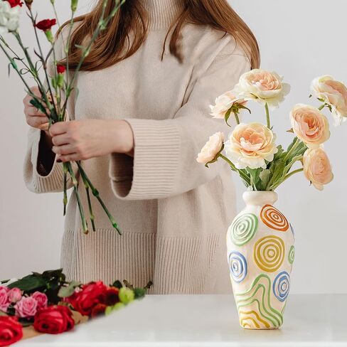 Octdays Ceramic Colorful Vase Decor: Colored Lines Flower Vase for Home Decor Modern Unique Vase Cute Small Decorative Vases for Living Room Table Centerpieces Office Accent in Saudi Arabia