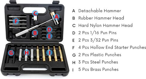 مجموعة NEIKO 02640A Gunsmith Punch Set 21 قطعة، فولاذ الفاناديوم الكروم، اللكمات البلاستيكية والنحاسية، المطاط، النايلون، رؤوس المطرقة النحاسية والفولاذية، اللكمات المبتدئة ذات النهاية المجوفة، مجموعة اللكمات الإصلاحية، مزيل الدبوس in Kuwait