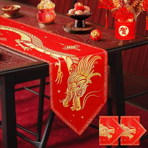 Chinese New Year Table Runner Lunar 2024 Asian Chinese Dragon Table Runner Year of The Dragon Kitchen Dining Table Decorations for New Year Spring Festival Wedding Home Party 13 x 72 Inch (2PCS) in Saudi Arabia