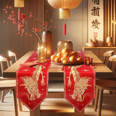 Chinese New Year Table Runner Lunar 2024 Asian Chinese Dragon Table Runner Year of The Dragon Kitchen Dining Table Decorations for New Year Spring Festival Wedding Home Party 13 x 72 Inch (2PCS) in Saudi Arabia