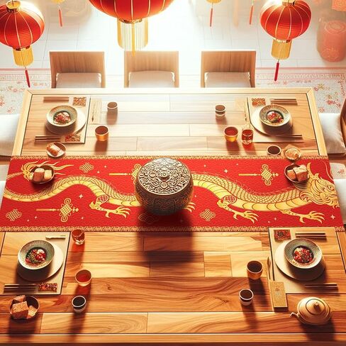 Chinese New Year Table Runner Lunar 2024 Asian Chinese Dragon Table Runner Year of The Dragon Kitchen Dining Table Decorations for New Year Spring Festival Wedding Home Party 13 x 72 Inch (2PCS) in Saudi Arabia