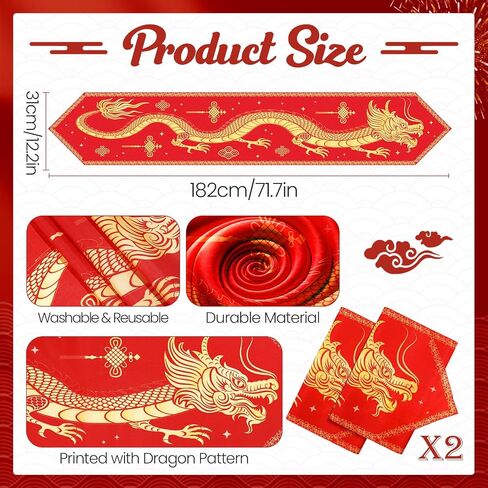 Chinese New Year Table Runner Lunar 2024 Asian Chinese Dragon Table Runner Year of The Dragon Kitchen Dining Table Decorations for New Year Spring Festival Wedding Home Party 13 x 72 Inch (2PCS) in Saudi Arabia