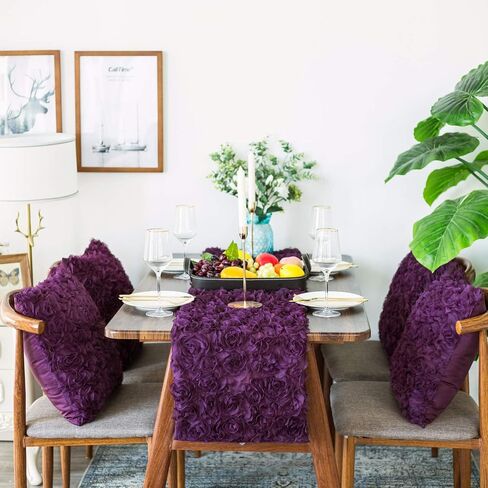 Table Runner CaliTime 14 X 72 Inches Solid 3D Stereo Chiffon Rose Flower Non-Slip Table Runner Dresser Scarf for Dining Party Wedding Table Decoration Purple in Saudi Arabia