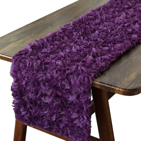Table Runner CaliTime 14 X 72 Inches Solid 3D Stereo Chiffon Rose Flower Non-Slip Table Runner Dresser Scarf for Dining Party Wedding Table Decoration Purple in Saudi Arabia