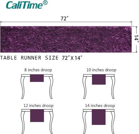 Table Runner CaliTime 14 X 72 Inches Solid 3D Stereo Chiffon Rose Flower Non-Slip Table Runner Dresser Scarf for Dining Party Wedding Table Decoration Purple in Saudi Arabia