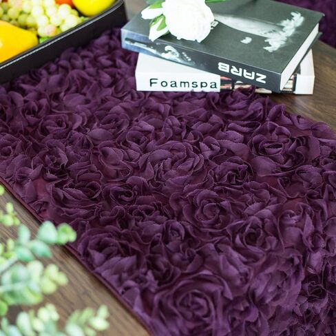 Table Runner CaliTime 14 X 72 Inches Solid 3D Stereo Chiffon Rose Flower Non-Slip Table Runner Dresser Scarf for Dining Party Wedding Table Decoration Purple in Saudi Arabia