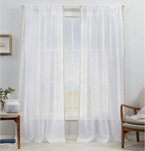 زوج ستائر حصريًا من Home Tassels مزين بجيب قضيب شفاف، مقاس 54 بوصة × 84 بوصة، لؤلؤة سوداء in Kuwait