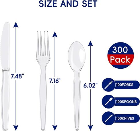 JOLLY CHEF [300 Count] Clear Plastic Forks,Heavy Duty Disposable Forks Plastic Utensils Perfect for Home, School, Party, Restaurant or Daily use in Saudi Arabia