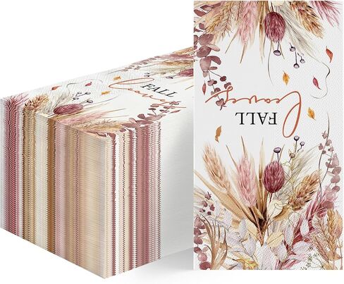 Horaldaily 100 Fall Disposable Paper Decorative Guest Napkins, Thanksgiving Autumn Harvest Pink Wheat Leaves Hand Towel for Party Lunch Dinner Kitchen Bathroom in Saudi Arabia