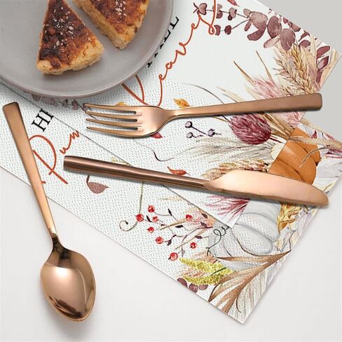 Horaldaily 100 Fall Disposable Paper Decorative Guest Napkins, Thanksgiving Autumn Harvest Pink Wheat Leaves Hand Towel for Party Lunch Dinner Kitchen Bathroom in Saudi Arabia