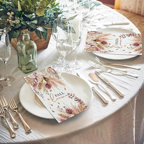 Horaldaily 100 Fall Disposable Paper Decorative Guest Napkins, Thanksgiving Autumn Harvest Pink Wheat Leaves Hand Towel for Party Lunch Dinner Kitchen Bathroom in Saudi Arabia