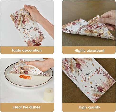 Horaldaily 100 Fall Disposable Paper Decorative Guest Napkins, Thanksgiving Autumn Harvest Pink Wheat Leaves Hand Towel for Party Lunch Dinner Kitchen Bathroom in Saudi Arabia