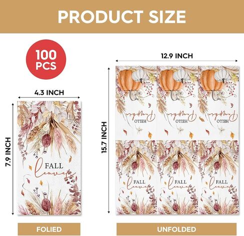 Horaldaily 100 Fall Disposable Paper Decorative Guest Napkins, Thanksgiving Autumn Harvest Pink Wheat Leaves Hand Towel for Party Lunch Dinner Kitchen Bathroom in Saudi Arabia