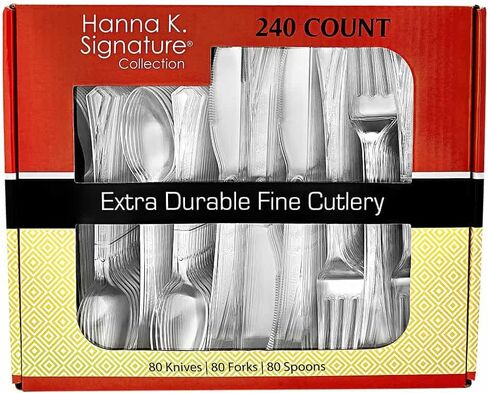 مجموعة أدوات المائدة البلاستيكية الشفافة ذات الوزن الثقيل من 240 قطعة من Hanna K. Signature، أدوات مائدة أنيقة شفافة للاستعمال مرة واحدة in Kuwait