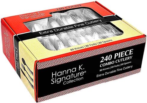 مجموعة أدوات المائدة البلاستيكية الشفافة ذات الوزن الثقيل من 240 قطعة من Hanna K. Signature، أدوات مائدة أنيقة شفافة للاستعمال مرة واحدة in Kuwait
