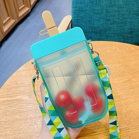 YunQin Cute Water Bottles with Straws, Creative Ice Cream Plastic Popsicle Drink Water Bottles, BPA Free Transparent Water Jug, Adjustable Shoulder Strap, for Outdoor Camping Sports Travel (Blue) in Saudi Arabia