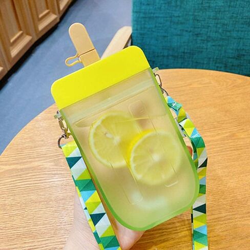YunQin Cute Water Bottles with Straws, Creative Ice Cream Plastic Popsicle Drink Water Bottles, BPA Free Transparent Water Jug, Adjustable Shoulder Strap, for Outdoor Camping Sports Travel (Blue) in Saudi Arabia