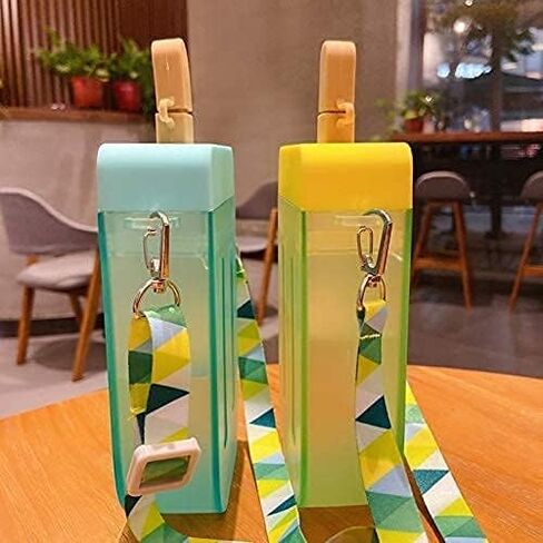 YunQin Cute Water Bottles with Straws, Creative Ice Cream Plastic Popsicle Drink Water Bottles, BPA Free Transparent Water Jug, Adjustable Shoulder Strap, for Outdoor Camping Sports Travel (Blue) in Saudi Arabia