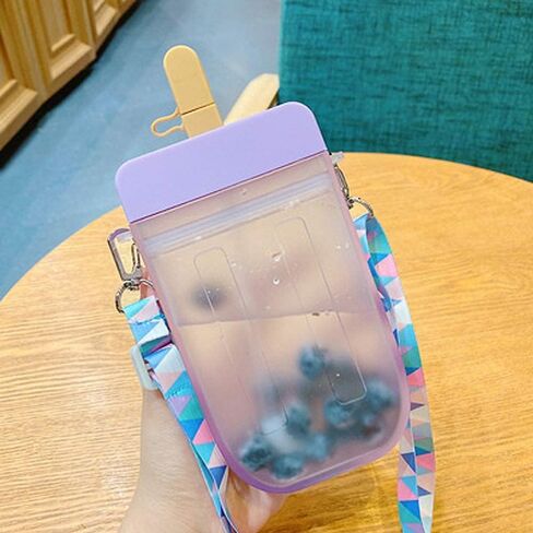 YunQin Cute Water Bottles with Straws, Creative Ice Cream Plastic Popsicle Drink Water Bottles, BPA Free Transparent Water Jug, Adjustable Shoulder Strap, for Outdoor Camping Sports Travel (Blue) in Saudi Arabia