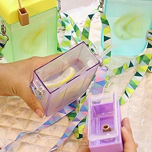 YunQin Cute Water Bottles with Straws, Creative Ice Cream Plastic Popsicle Drink Water Bottles, BPA Free Transparent Water Jug, Adjustable Shoulder Strap, for Outdoor Camping Sports Travel (Blue) in Saudi Arabia