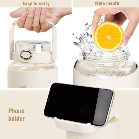 زجاجات مياه زجاجية، زجاجة مياه سعة 52 أونصة وسعة 64 أونصة بغطاء من السيليكون وقش، زجاجة مياه شفافة مقاومة للتسرب وخالية من مادة BPA مع أغطية شرب مزدوجة in Kuwait