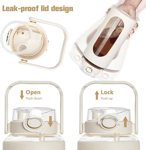 زجاجات مياه زجاجية، زجاجة مياه سعة 52 أونصة وسعة 64 أونصة بغطاء من السيليكون وقش، زجاجة مياه شفافة مقاومة للتسرب وخالية من مادة BPA مع أغطية شرب مزدوجة in Kuwait