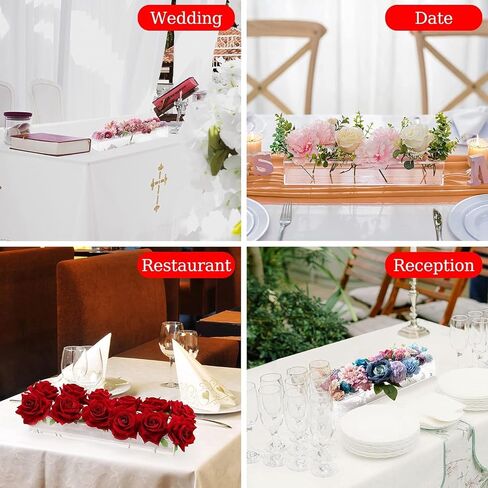 Acrylic Flower Vase - Elegant Floral Centerpiece | Modern Clear Rectangle Design | Perfect for Wedding Dining Table Decor | 12 Holes. in Saudi Arabia