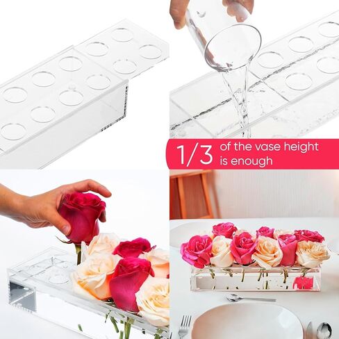 Acrylic Flower Vase - Elegant Floral Centerpiece | Modern Clear Rectangle Design | Perfect for Wedding Dining Table Decor | 12 Holes. in Saudi Arabia