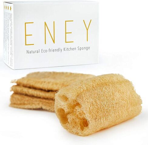 ENEY Eco-Friendly Natural Kitchen Washing Up Sponge | 100% Plant-Based Biodegradable | Four Pack of Non-Odor Dish Sponges | Sustainable Unbleached Loofah | Plastic-Free in Saudi Arabia
