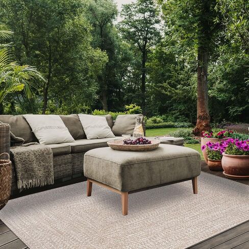 سجادة فائقة الجودة للأماكن الداخلية/الخارجية، ديكور أرضيات مضفرة مزدوجة اللون قابلة للعكس للفناء، الشرفة الأمامية، المدخل، غرفة المعيشة، المكتب، الحضانة، المنزل الفني، 5 × 8 بوصة، أخضر ضبابي أبيض in Saudi Arabia