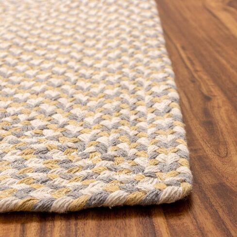Super Area Rugs سجادة قطنية مضفرة ثلاثية الألوان من القطن - مربعات الجاموس باللون الأصفر والأبيض والرمادي مستطيلة مقاس 4 × 6 بوصات in Kuwait