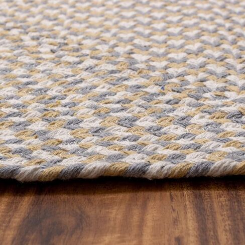 Super Area Rugs سجادة قطنية مضفرة ثلاثية الألوان من القطن - مربعات الجاموس باللون الأصفر والأبيض والرمادي مستطيلة مقاس 4 × 6 بوصات in Kuwait
