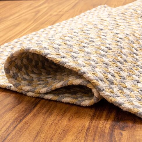 Super Area Rugs سجادة قطنية مضفرة ثلاثية الألوان من القطن - مربعات الجاموس باللون الأصفر والأبيض والرمادي مستطيلة مقاس 4 × 6 بوصات in Kuwait
