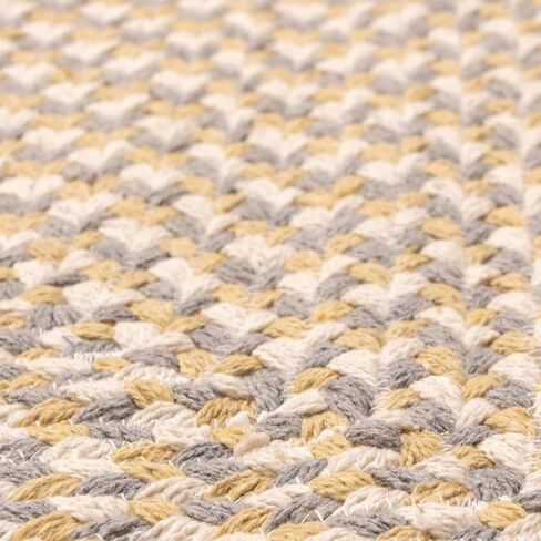Super Area Rugs سجادة قطنية مضفرة ثلاثية الألوان من القطن - مربعات الجاموس باللون الأصفر والأبيض والرمادي مستطيلة مقاس 4 × 6 بوصات in Kuwait