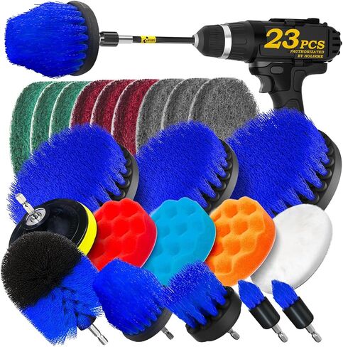 Holikme 23Pack Drill Brush Attachments Set, Scrub Pads & Sponge, Buffing Pads, Power Scrubber Brush with Extend Long Attachment, Car Polishing Pad Kit,Cleaning Supplies，Shower Scrub,Blue in Saudi Arabia