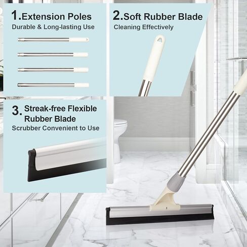 Floor Squeegee, Rubber Magic Broom Sweeper with 59'' Long Adjustable Handle for Floor, Floor Squeegee with Rubber Blade for Floor Glass Shower Window Bathroom Kitchen Pool in Saudi Arabia